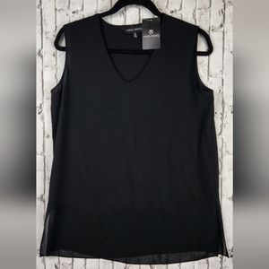 Ming Wang Sheer Hem Crepe de Chine Tank In Black Size Small